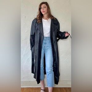 Wilson Black Faux Leather Trench Coat for Men Size Medium